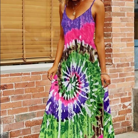 Purple and Green Tie Dye Maxi Dress NWT - Picture 3 of 15